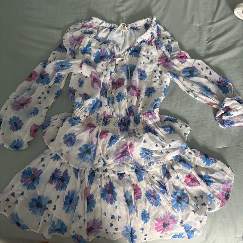 LoveShackFancy White and Blue Floral Dress